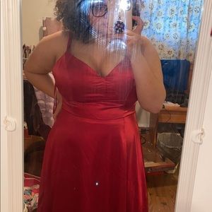 Red silky prom dress